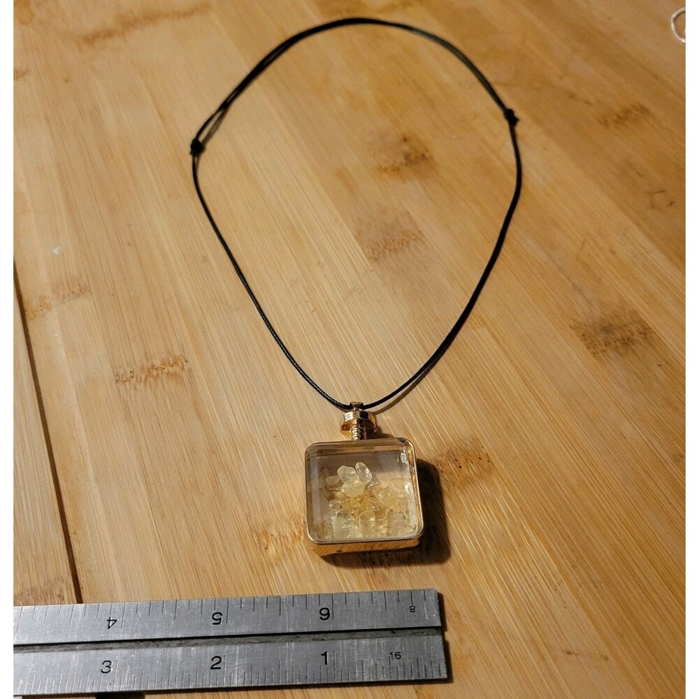Natural Citrine Gemstone Healing Crystal Pendant Amulet Gold Square w Black Cord - Picture 2 of 3